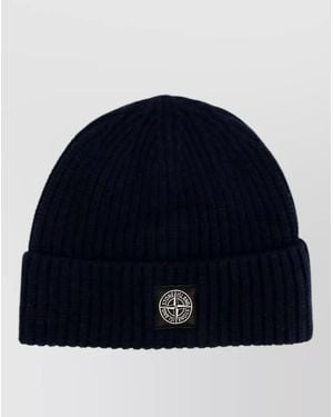 Stone Island Ribbed Virgin Wool Beanie - Blue