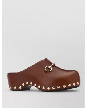 Gucci Leather Clogs Metal Hardware Round Toe - Brown
