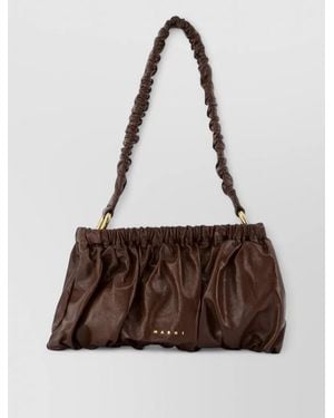 Marni Ruched Leather Shoulder Clutch Bag - Brown
