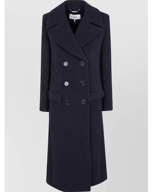 Chloé Virgin Wool Double-Breasted Long Coat - Blue