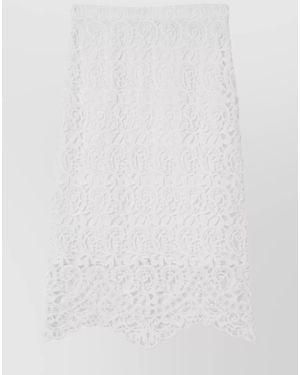 Burberry Lace Floral-Appliqué Midi Pencil Skirt - White