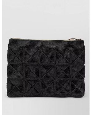 IBELIV Square Pattern Clutch Bag Textured Wrist Strap - Black