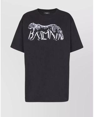 Balmain Cotton T-Shirt Graphic Design - Black