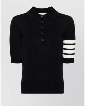Thom Browne Fine-Knit Wool Short-Sleeve Polo Shirt - Black