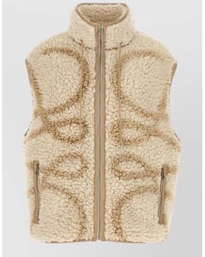 Loewe Shearling Vest Sleeveless High Collar Pockets - Natural
