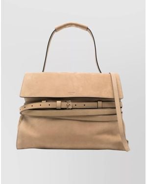 Moschino Leather Top Handle Tote Bag - Natural