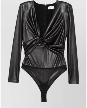 Elisabetta Franchi Dress Fitted Silhouette Long Sleeves Ruched V Neckline - Black