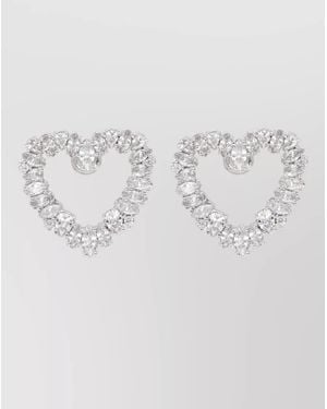 Self-Portrait Crystal-Embellished Heart Earrings - Gray