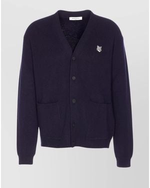 Maison Kitsuné Wool V-Neck Cardigan - Blue