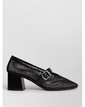 Alaïa Mesh Ballerina Pumps Block Heel Open Toe - Black