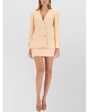 Alessandra Rich Tweed Jacket Featuring Button Detailing - Natural