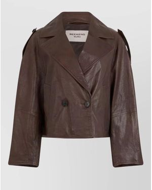 Weekend by Maxmara Double Breasted Cropped Lambskin Caban Jacket - Brown