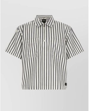 Vans Cropped Zip Shirt Striped Chest Pocket Collar - White