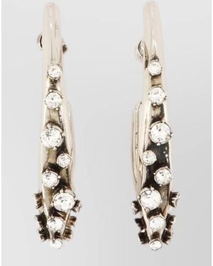 McQueen Pave Hoop Earrings Crystal Metallic Finish - White