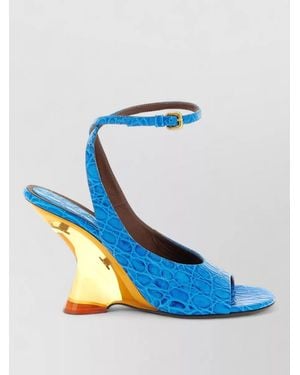Dries Van Noten Leather Sandals Peep Toe Ankle Strap Heel - Blue