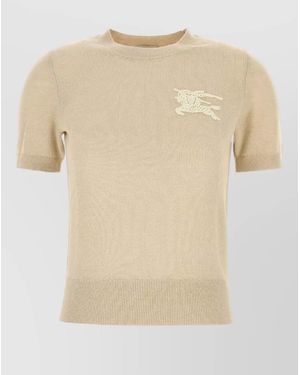 Burberry Wool Blend Crew Neck Short Sleeve Jumper - Natural