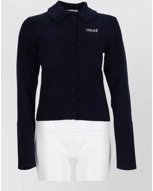 Chloé Cropped Jacket Long Sleeves Scalloped Collar - Blue