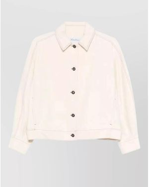 Max Mara Boxy Denim Jacket Contrast Seams Buttons Collar - Natural