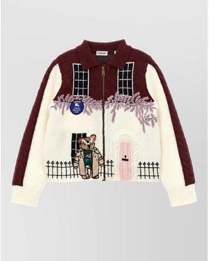 Burberry Cashmere Wool Ribbed Polo Cardigan - Red