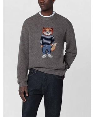 Maison Kitsuné Jumper Featuring Animal Motif And Ribbing - Grey