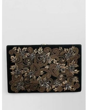 Dolce & Gabbana Velvet Clutch Bag Frame Floral Embroidery - Black