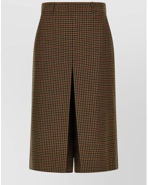 Saint Laurent Wool Checked Mid-Rise Wide-Leg Midi Culottes - Green