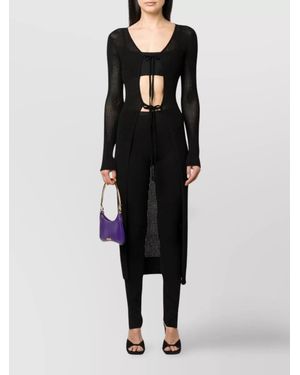 ANDREADAMO Ribbed Semi-Sheer Racerback Long Knitted Cardigan - Black