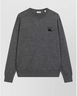 Burberry Signature Knit Sweater Ribbed Cuffs Hem - Gray