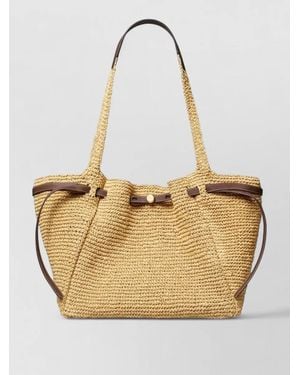 Tory Burch Romy Straw Tote Bag Open Top - Natural