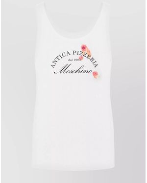 Moschino Fine-Ribbed Scoop-Neck Sleeveless Tank Top - White