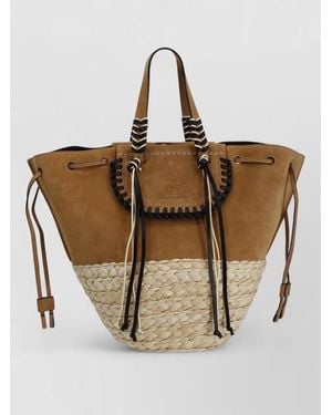 CUBA LAB Bolero Leather Tote Braided Handle Design - Natural