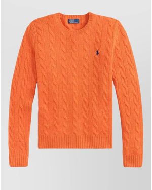 Polo Ralph Lauren Cashmere Cable-Knit Slim-Fit Crew-Neck Jumper - Orange