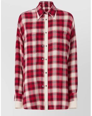 Pinko Clivia Relaxed Plaid Shirt Contrast Collar - Red