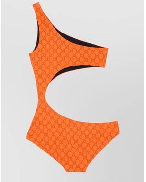 Gucci Gg One Shoulder Cut Out Swimsuit - Orange