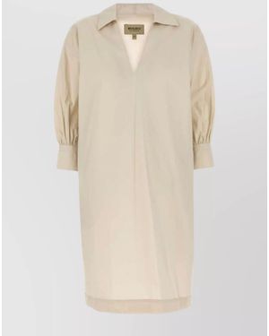 Woolrich Cotton V-Neck Long-Sleeve Knee-Length Dress - Natural