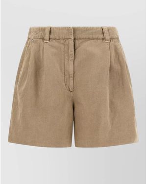 Brunello Cucinelli Baggy Shorts Pleated Front Belt Loops Pockets - Natural