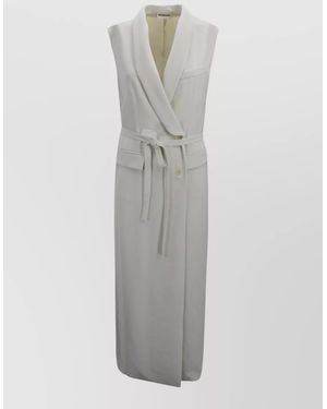 P.A.R.O.S.H. Long Belted Dress Sleeveless Shawl Lapel - Grey