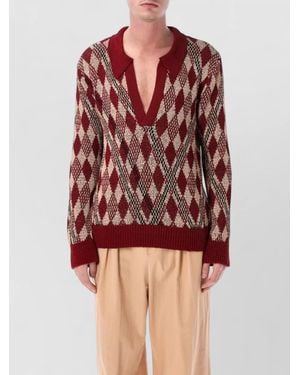 Dries Van Noten Macrame V Neck Polo Knit Jumper - Red