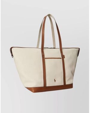 Polo Ralph Lauren Leather Trimmed Canvas Travel Shoulder Bag - White