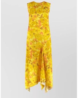 Acne Studios Sleeveless Floral Dress Asymmetric Hem Draped - Yellow