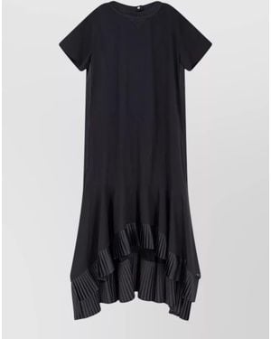 Sacai Cotton Dress Pleated Hem Asymmetric Cut - Black