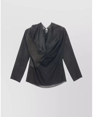 Uma Wang Asymmetric Draped Silk Blend Long Sleeve Top - Blue