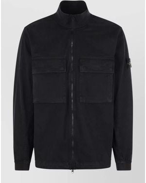Stone Island Overshirt Jacket Stand Collar Badge Sleeve - Blue