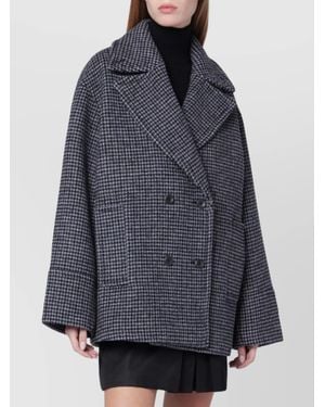Calvin Klein Houndstooth Double Breasted Coat Pockets - Blue