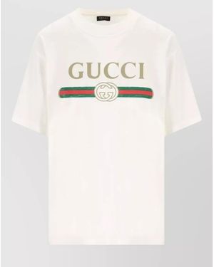 Gucci Silk Cotton Logo Print T-Shirt - Natural