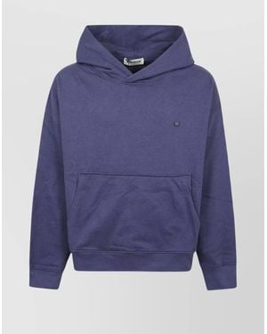 A PAPER KID Hoodie With Front Pocket And Ribbed Finish - Blue