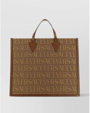 Versace Leather Logo-Jacquard Tote Bag - Brown