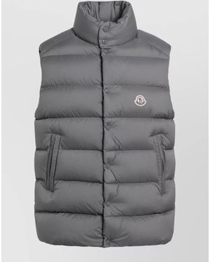 Moncler High Collar Padded Coat Front Pockets - Gray