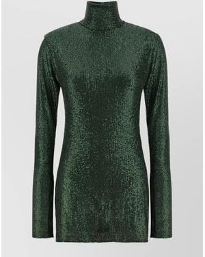 Norma Kamali Sequin High-Neck Long-Sleeve Mini Dress - Green