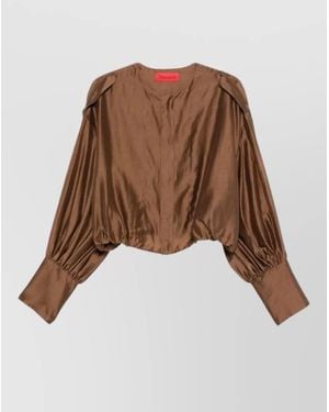 Thelatest Lightweight Muslin Crewneck Blouse - Brown